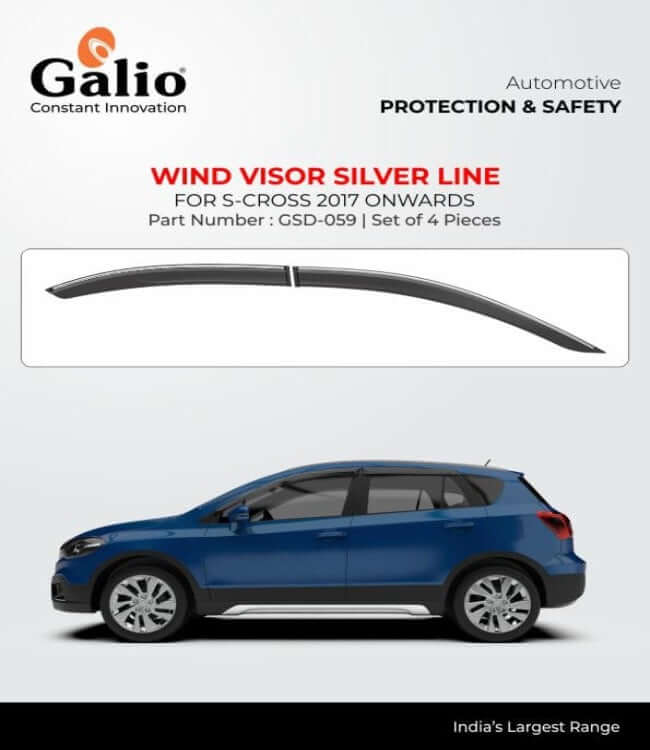 Galio Car Door Wind Visor with Silver Chrome Line For Maruti Suzuki S-Cross (2015 Onwards)