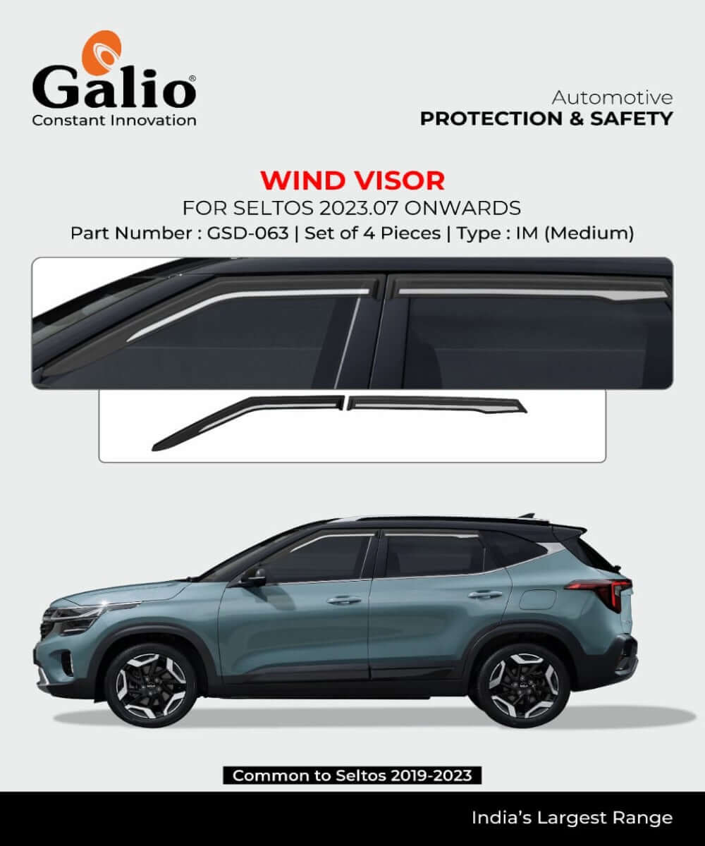 Galio Car Door Wind Visor with Silver line For Kia Seltos (2019 Onwards) (Set of 4 Pcs.)