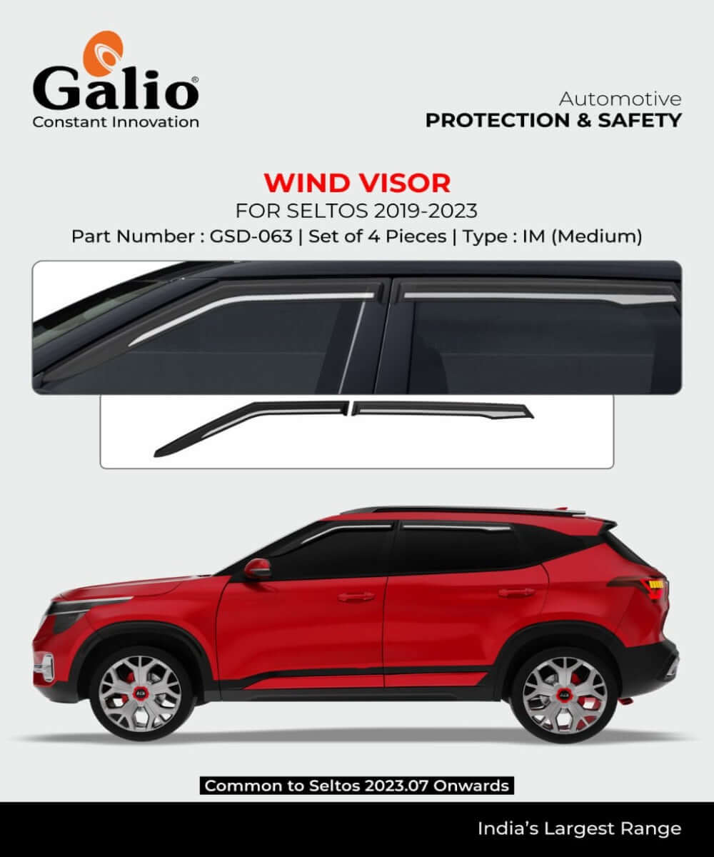 Galio Car Door Wind Visor with Silver line For Kia Seltos (2019 Onwards) (Set of 4 Pcs.)