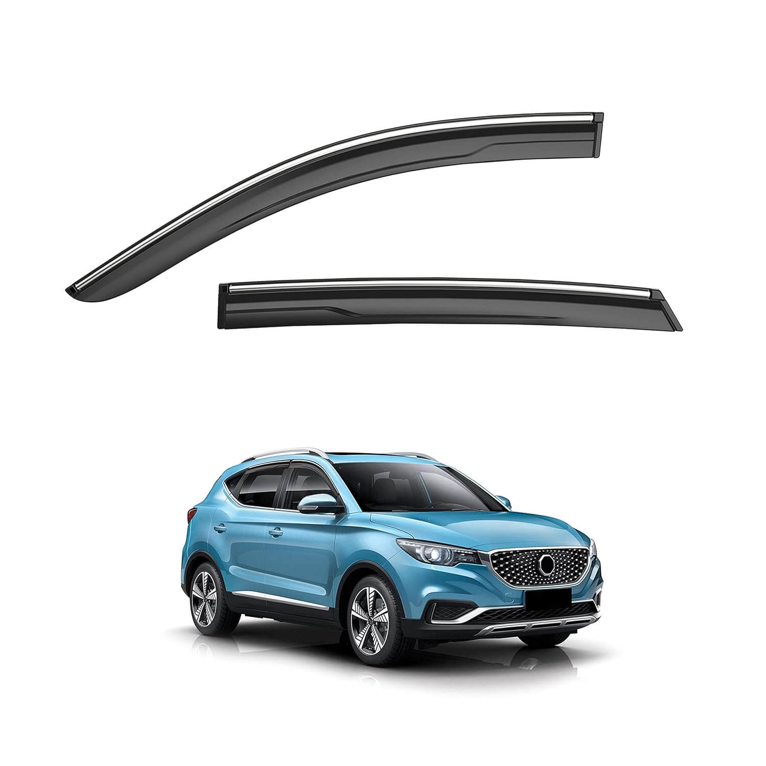 Galio Car Door Wind Visor with Silver Line For MG ZS EV(2021 Onwards) (Set of 4 Pcs.)