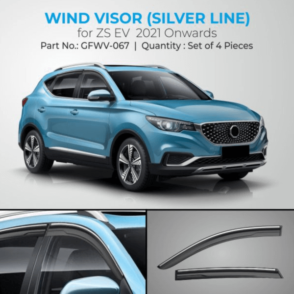 Galio Car Door Wind Visor with Silver Line For MG ZS EV(2021 Onwards) (Set of 4 Pcs.)