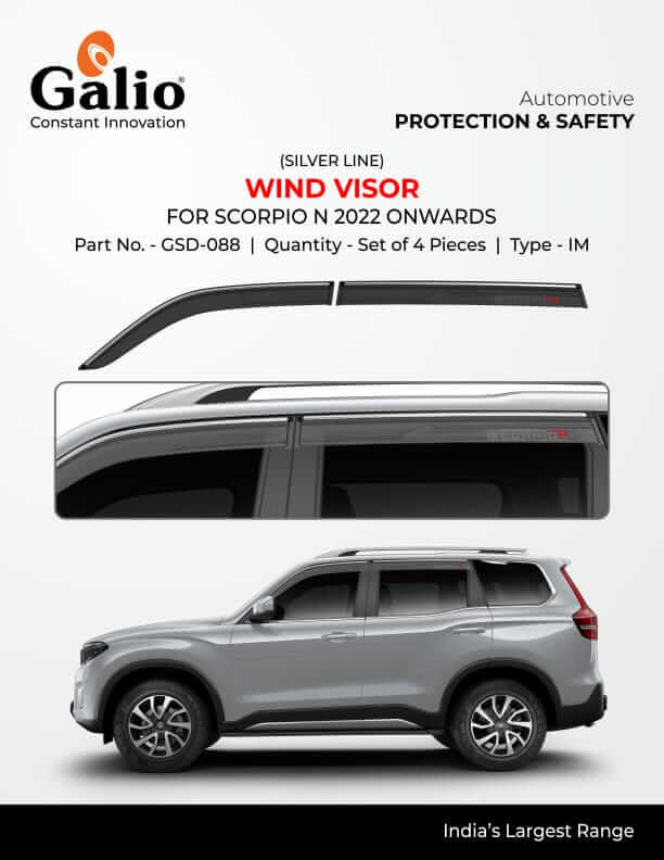 Buy Galio door wind visor with silver line for Mahindra Scorpio N (2022 onwards, set of 4 pcs) in Bangalore