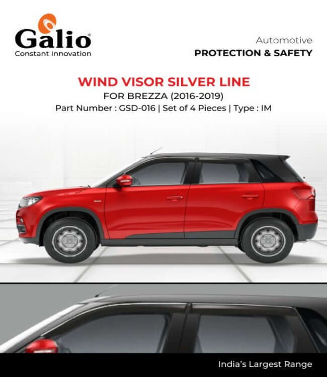 Galio Car Door Wind Visor with Silver Line For Maruti Suzuki Breeza