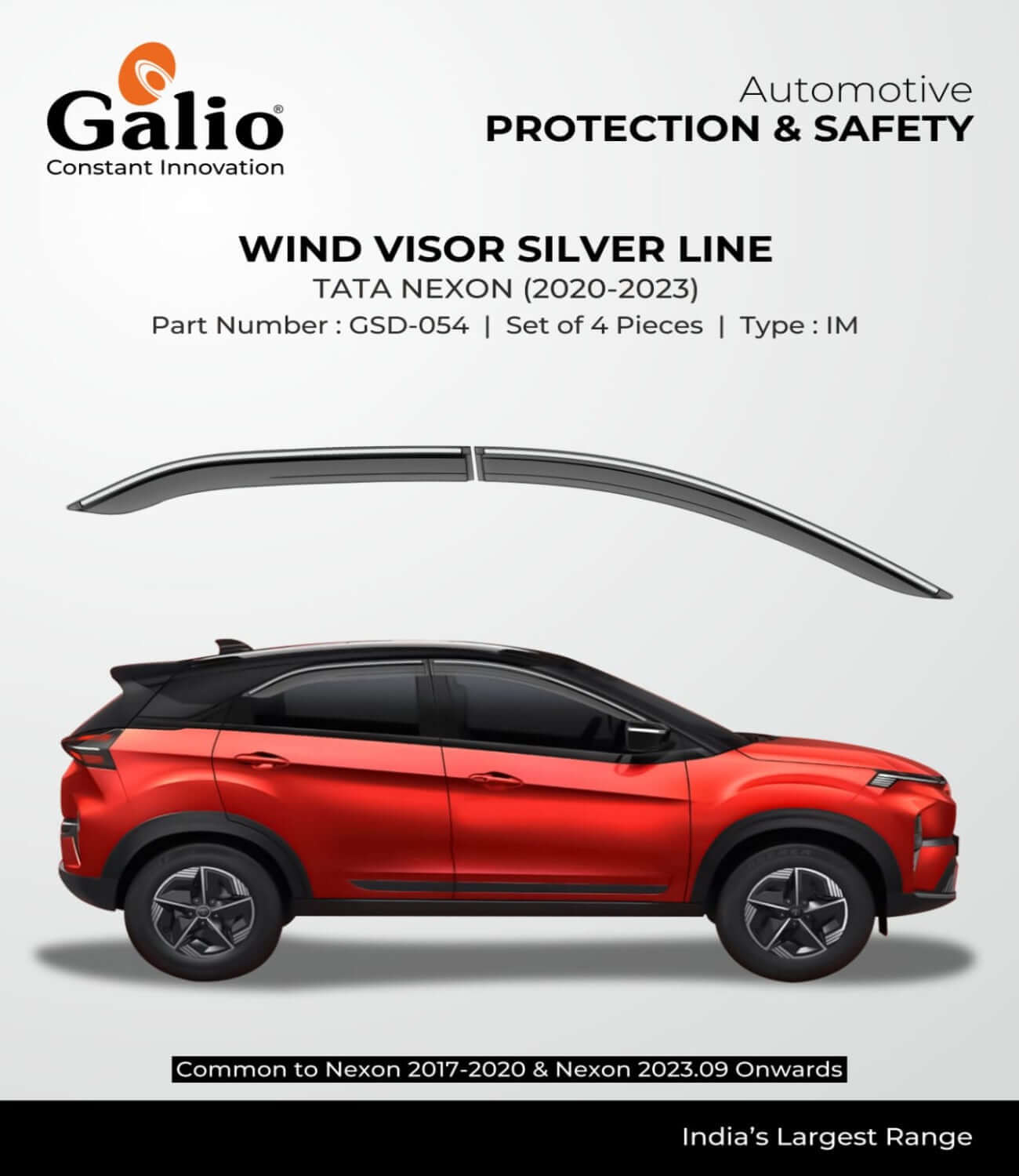 Galio Car Door Wind Visor with Silver Line For Tata Nexon 