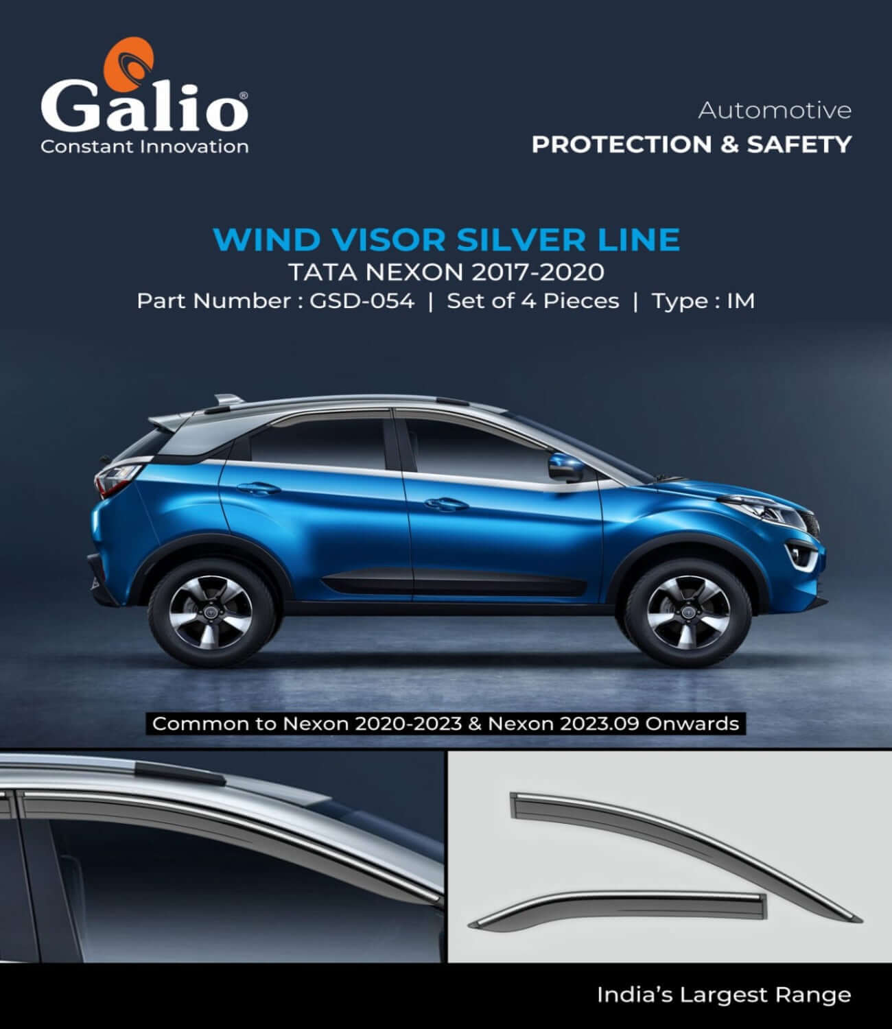 Galio Car Door Wind Visor with Silver Line For Tata Nexon