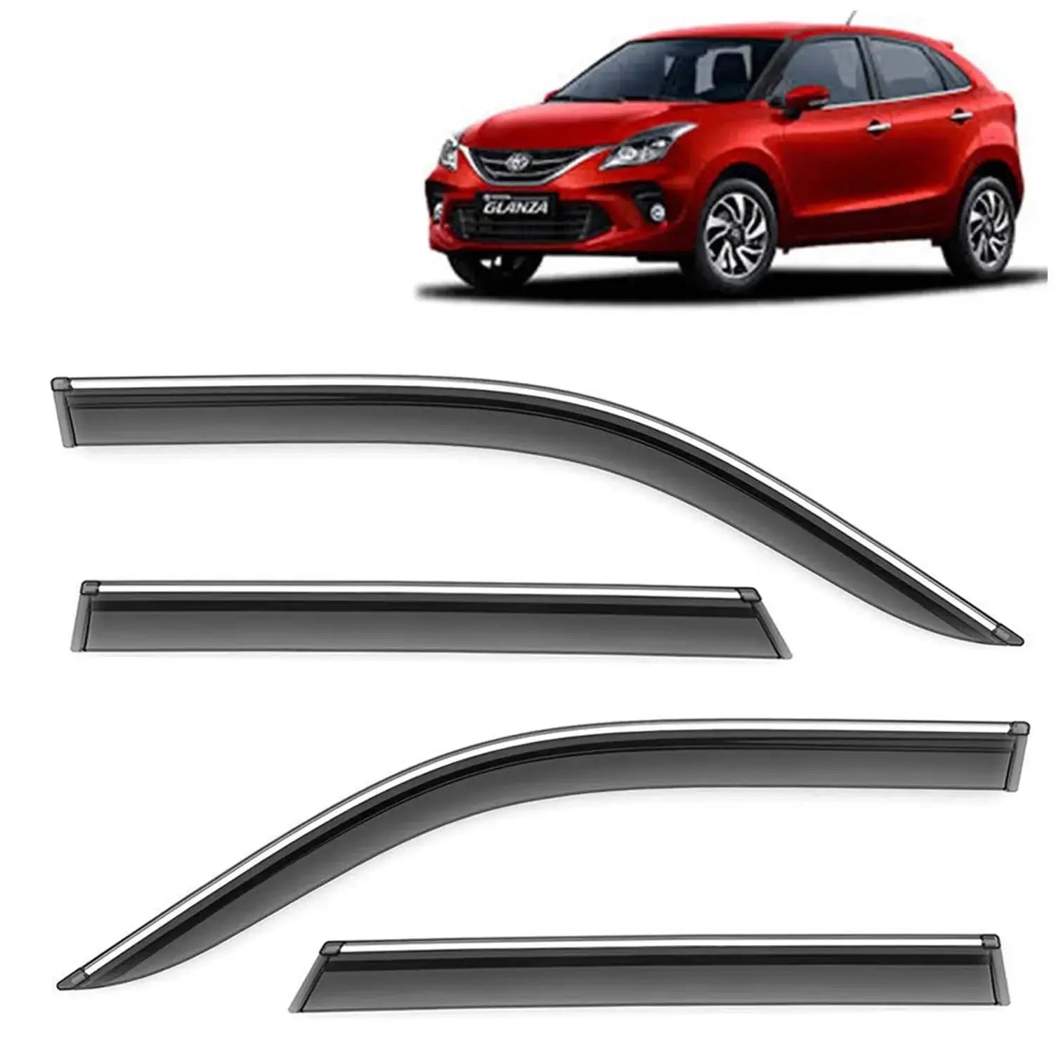 Galio Car Door Wind Visor with Silver Line For Toyota Glanza (2019 onwards)