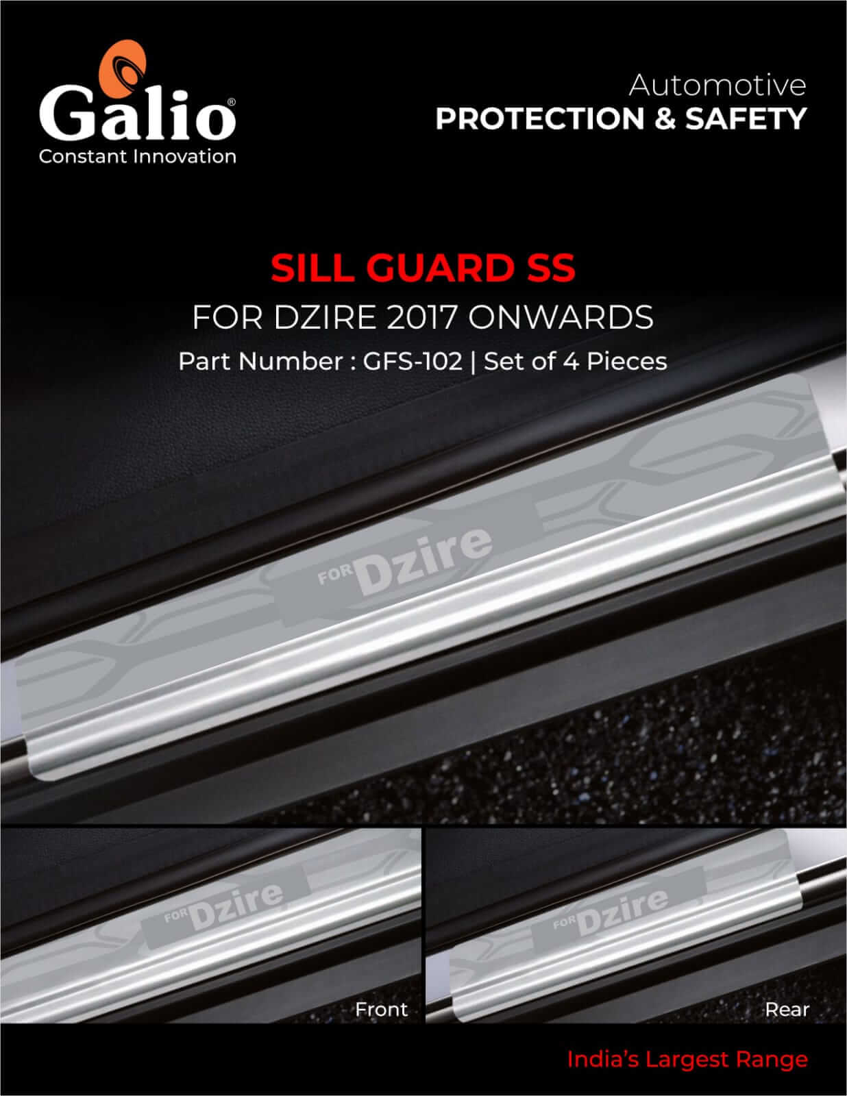 Galio Car Footsteps Sill Guard Stainless Steel Scuff Plate For Maruti Suzuki Dzire (2017 onwards) (Set of 4 Pcs.) in Bangalore