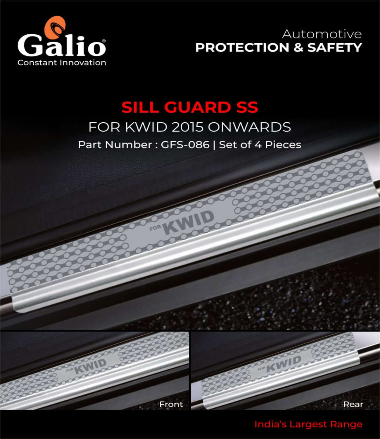 Galio Car Footsteps Stainless Steel Plate Sill Guard For Renault Kwid (2015 onwards) (Set of 4 Pcs.) in Bangalore