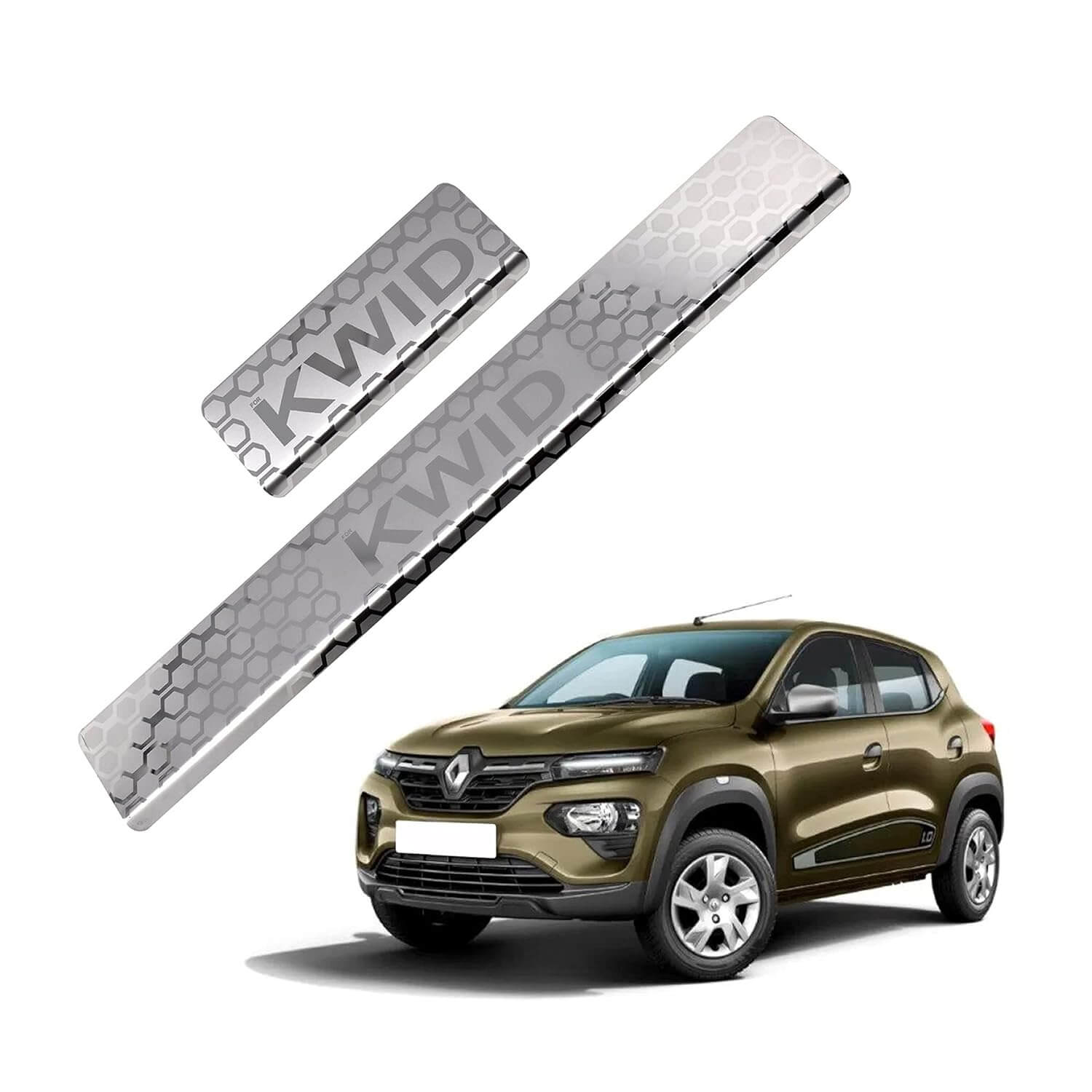 Galio Car Footsteps Stainless Steel Plate Sill Guard for Renault Kwid (2015 Onwards) - Set of 4 Pcs