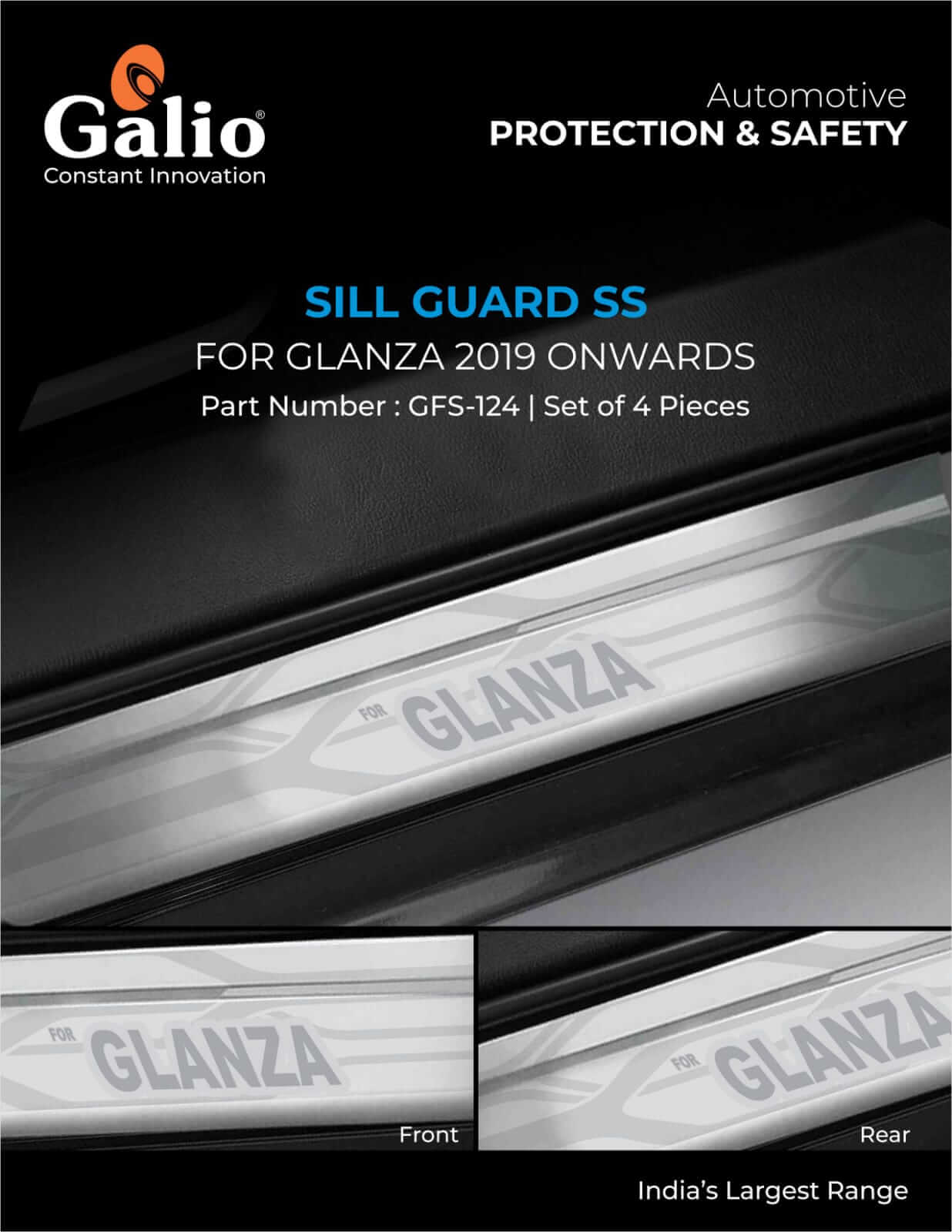 Galio Car Footsteps Stainless Steel Plate Sill Guard For Toyota Glanza (2019 onwards) (Set of 4 Pcs.) in Bangalore