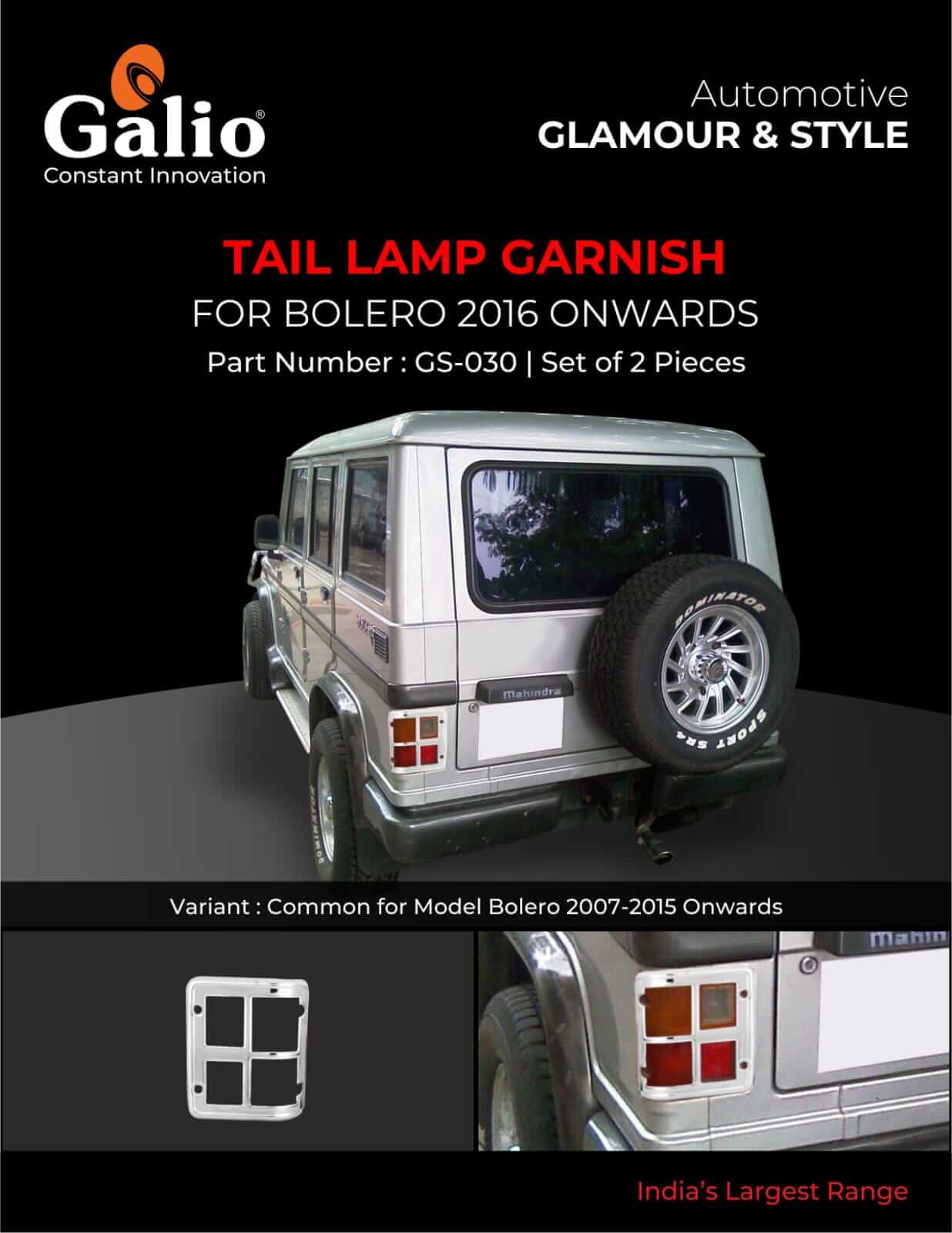 Galio Chrome Tail Lamp Garnish Cover For Mahindra Bolero (2007 T0 2019)