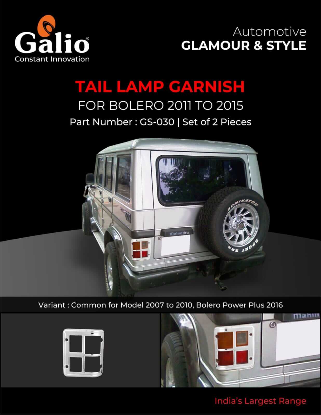 Galio Chrome Tail Lamp Garnish Cover For Mahindra Bolero (2007 T0 2019)