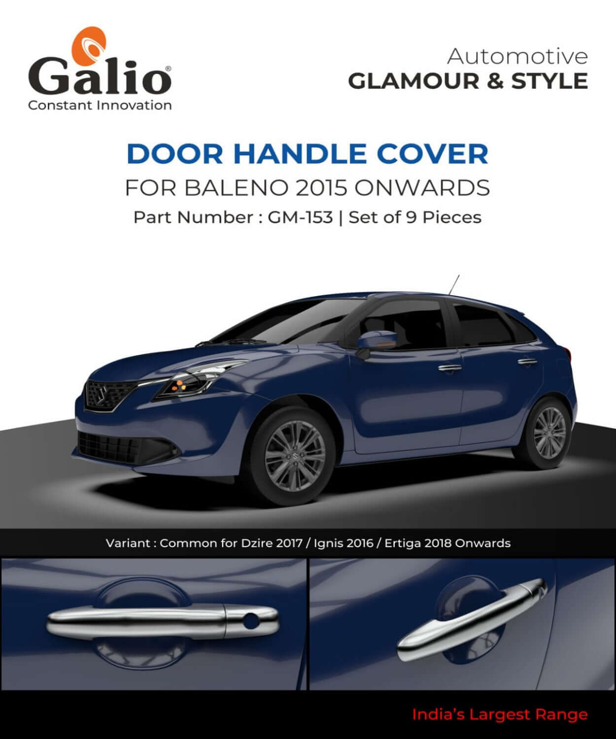 Galio Chrome finish Door Handle Cover For Maruti Suzuki Baleno (2015 Onwards)