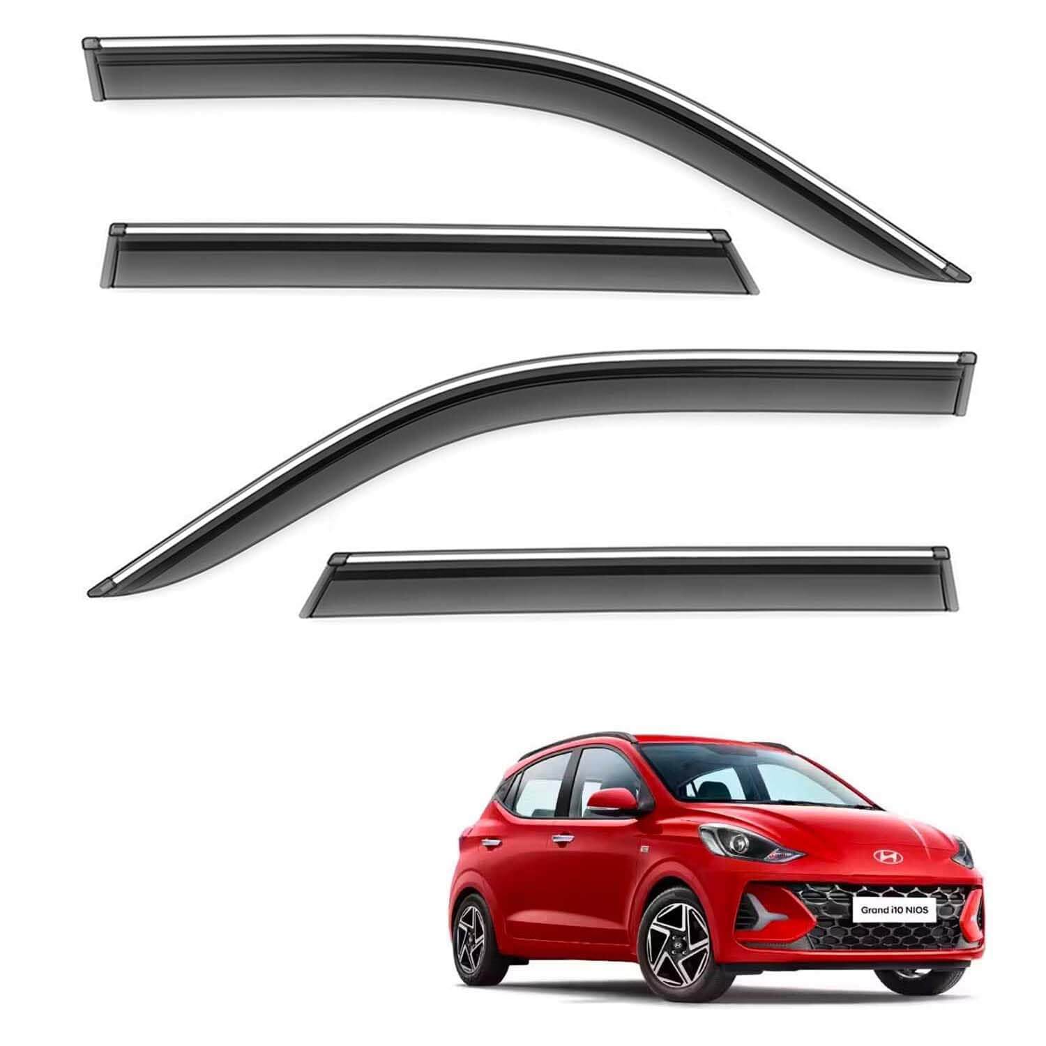 Galio Door Visor with Silver Line For Hyundai Grand i10 Nios (2019 onwards)(Set of 4 Pcs.)