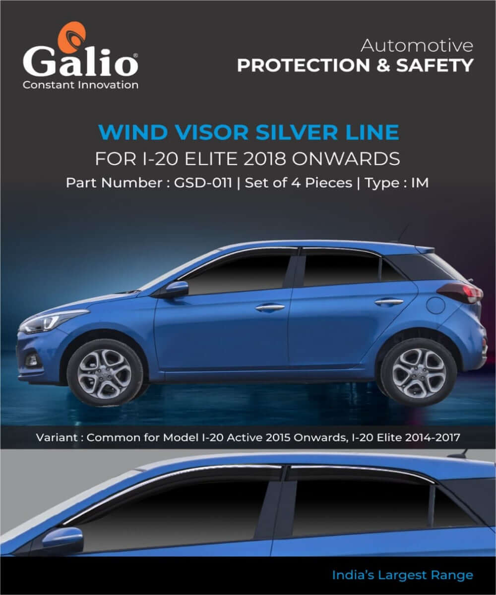 Galio premium door visor with silver line for Hyundai I-20 Elite (2018 onwards, set of 4 pcs) in Bangalore