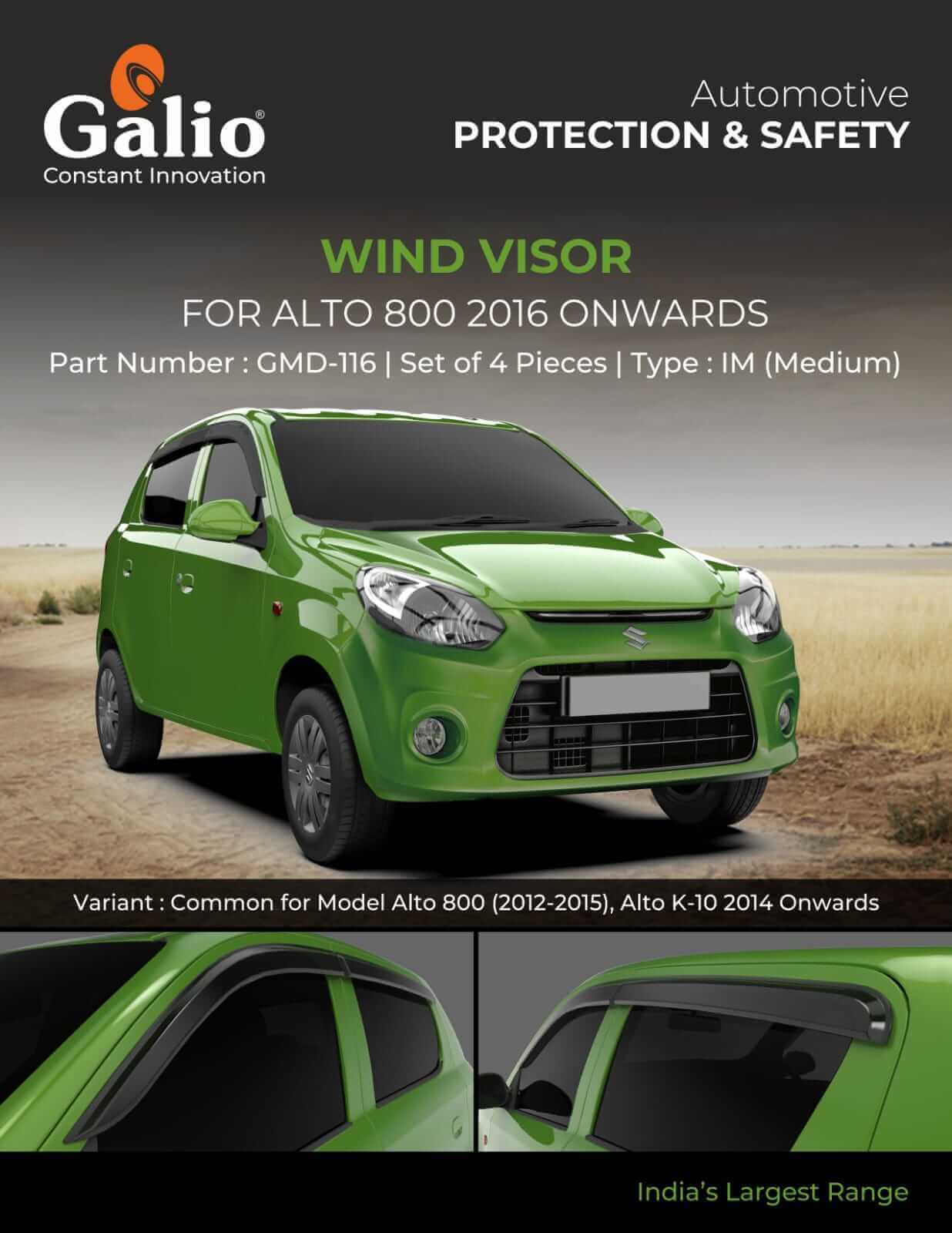 Galio Door Wind Visor For Maruti Suzuki Alto 800K-10 (2014 Onwards) 