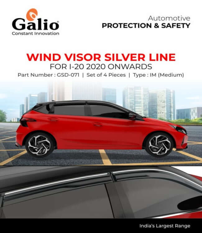 Galio Door Wind Visor with Silver Line For Hyundai I-20 (2020 onwards)(Set of 4 Pcs.)