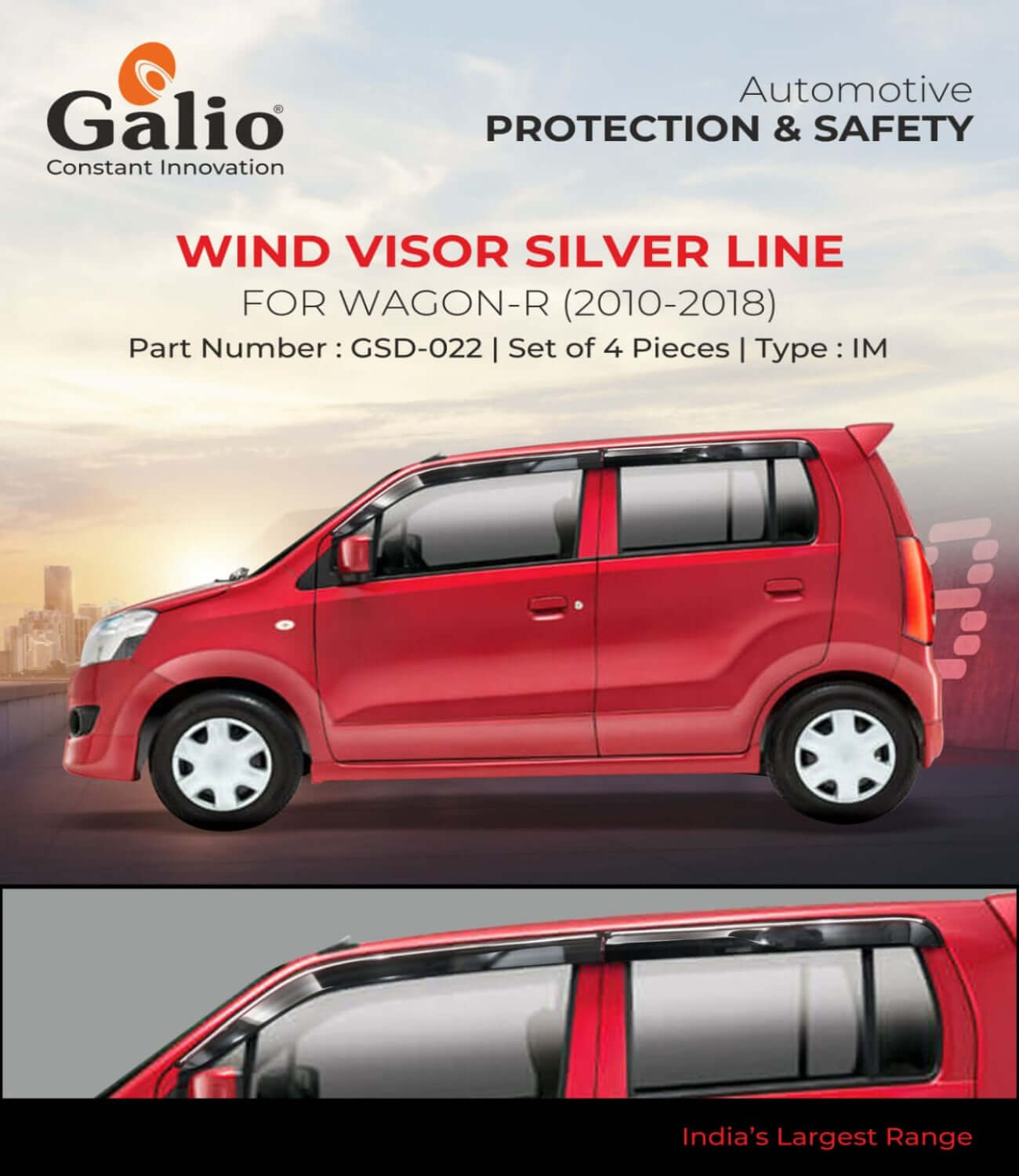 Galio Door Wind Visor with Silver Line For Maruti Suzuki Wagon R