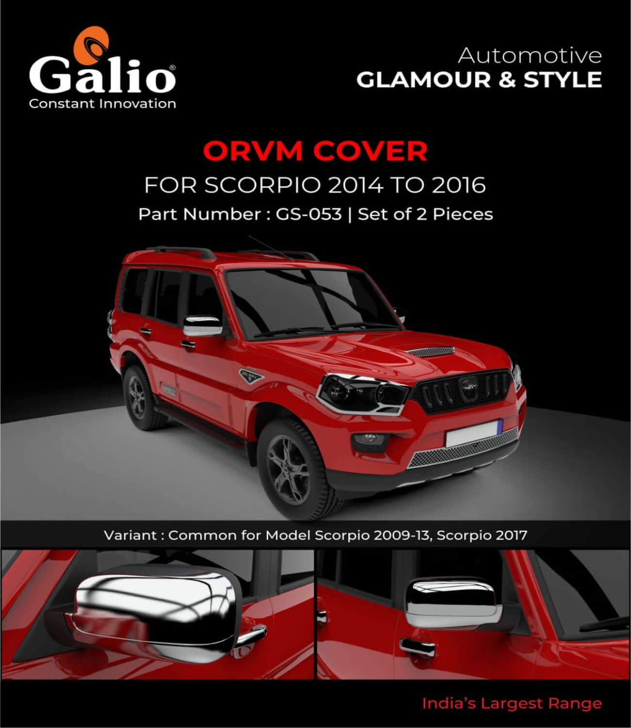 Galio ORVM Cover Suitable For Mahindra Scorpio (2005 To 2016)(Set of 2 Pcs.)