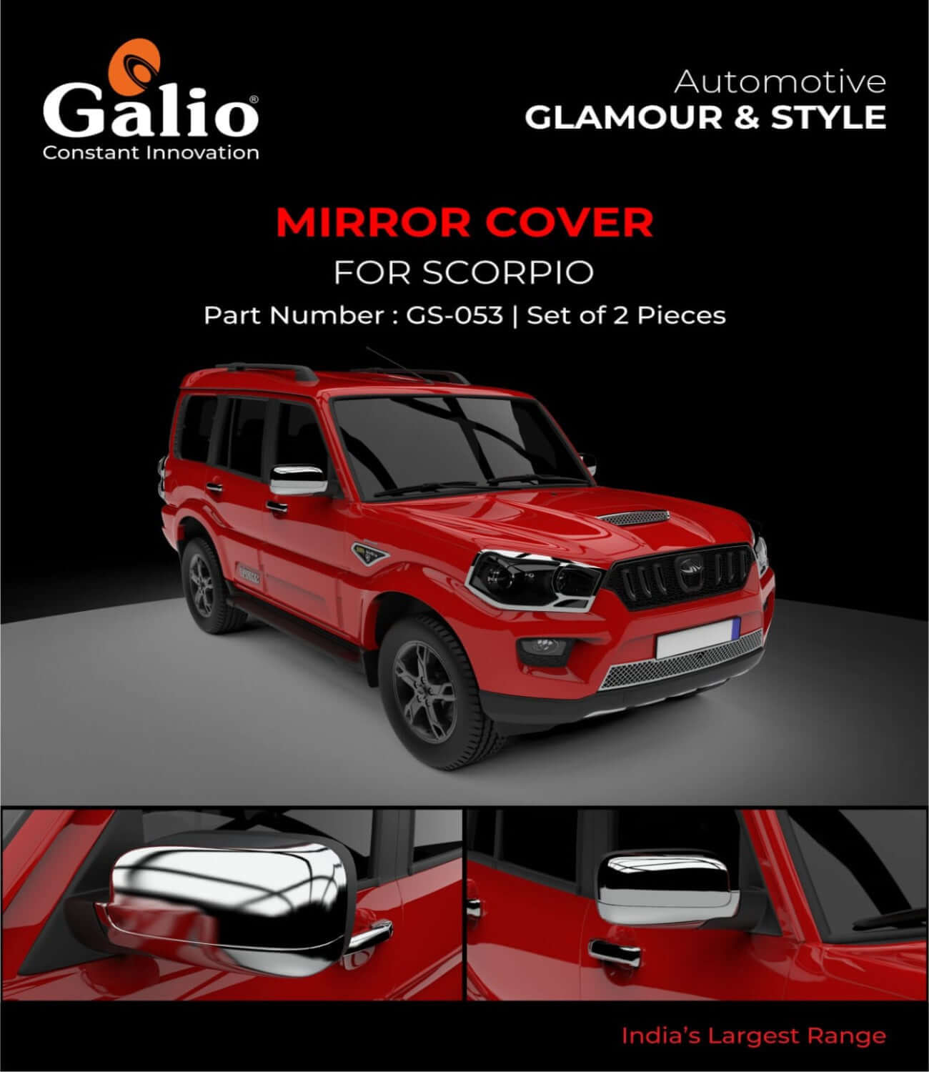 Galio ORVM Cover Suitable For Mahindra Scorpio (2017 Onwards)(Set of 2 Pcs.)