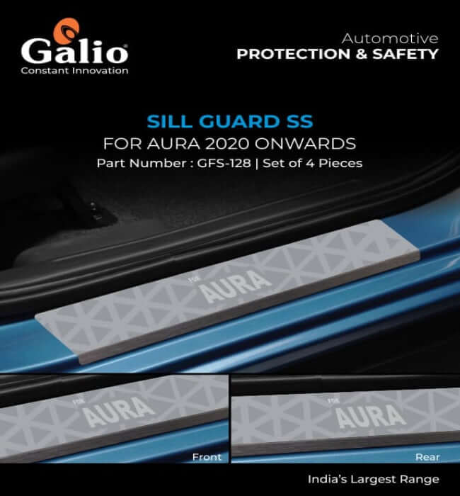 Galio Stainless Steel Plate Sill Guard For Hyundai Aura (2020 onwards