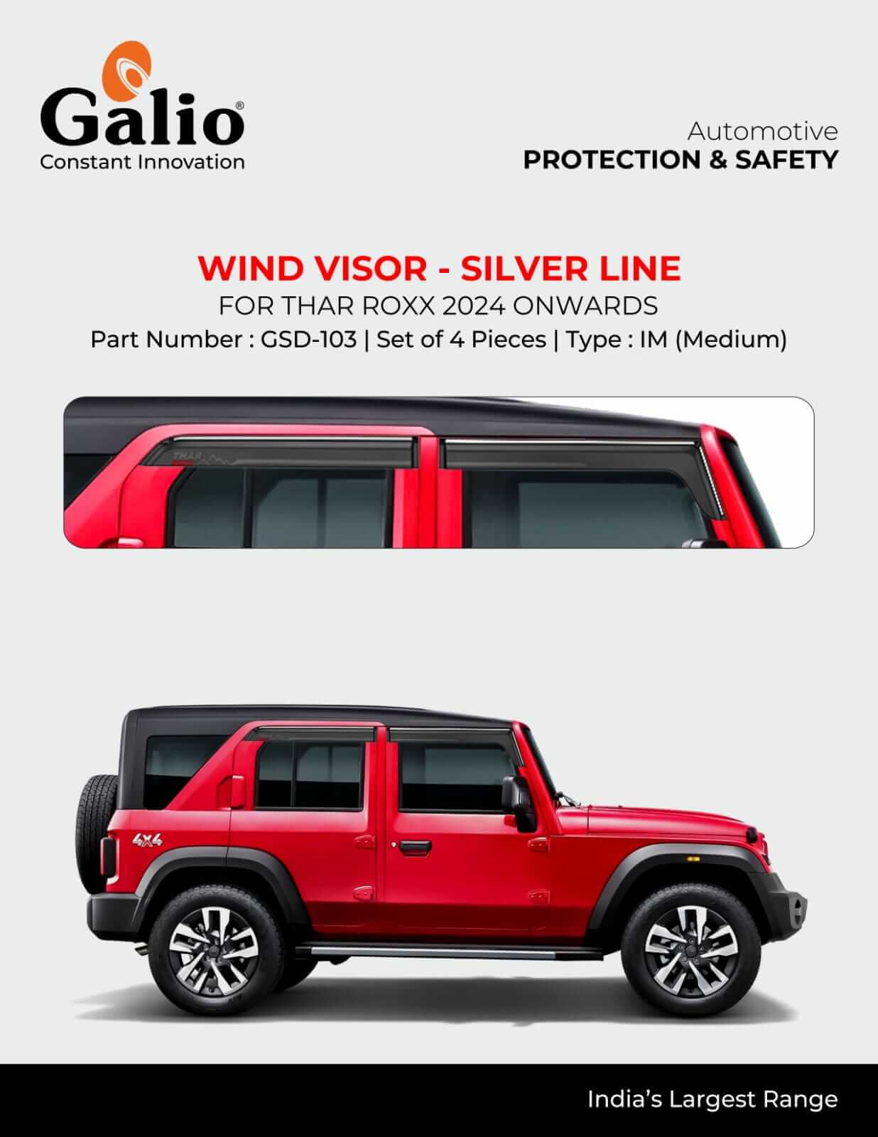 Galio door visor with silver line for Mahindra Thar Roxx 2024 in Bangalore