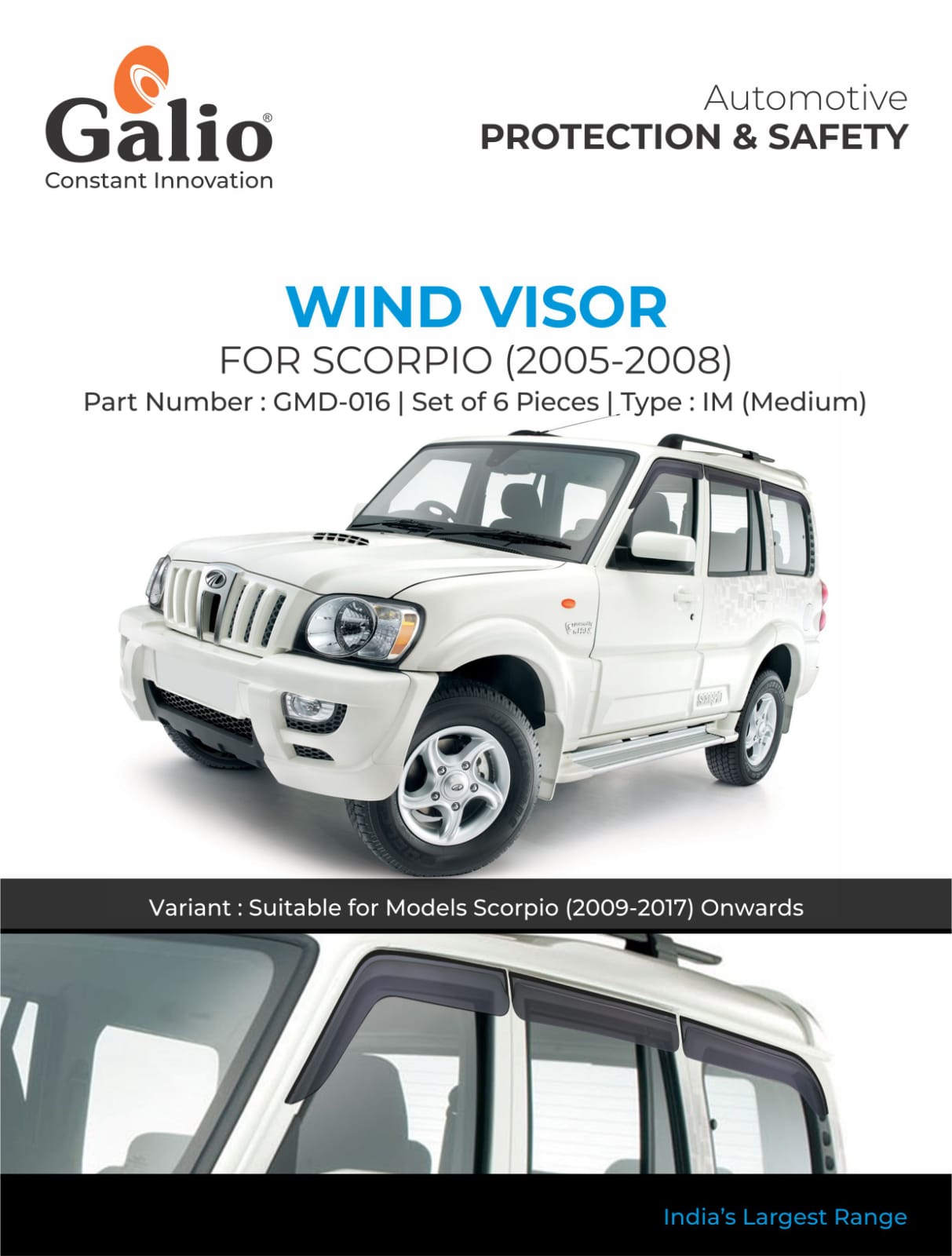 Galio Car Door Wind Visor For Mahindra Scorpio (2005 Onwards)(6 Pcs)
