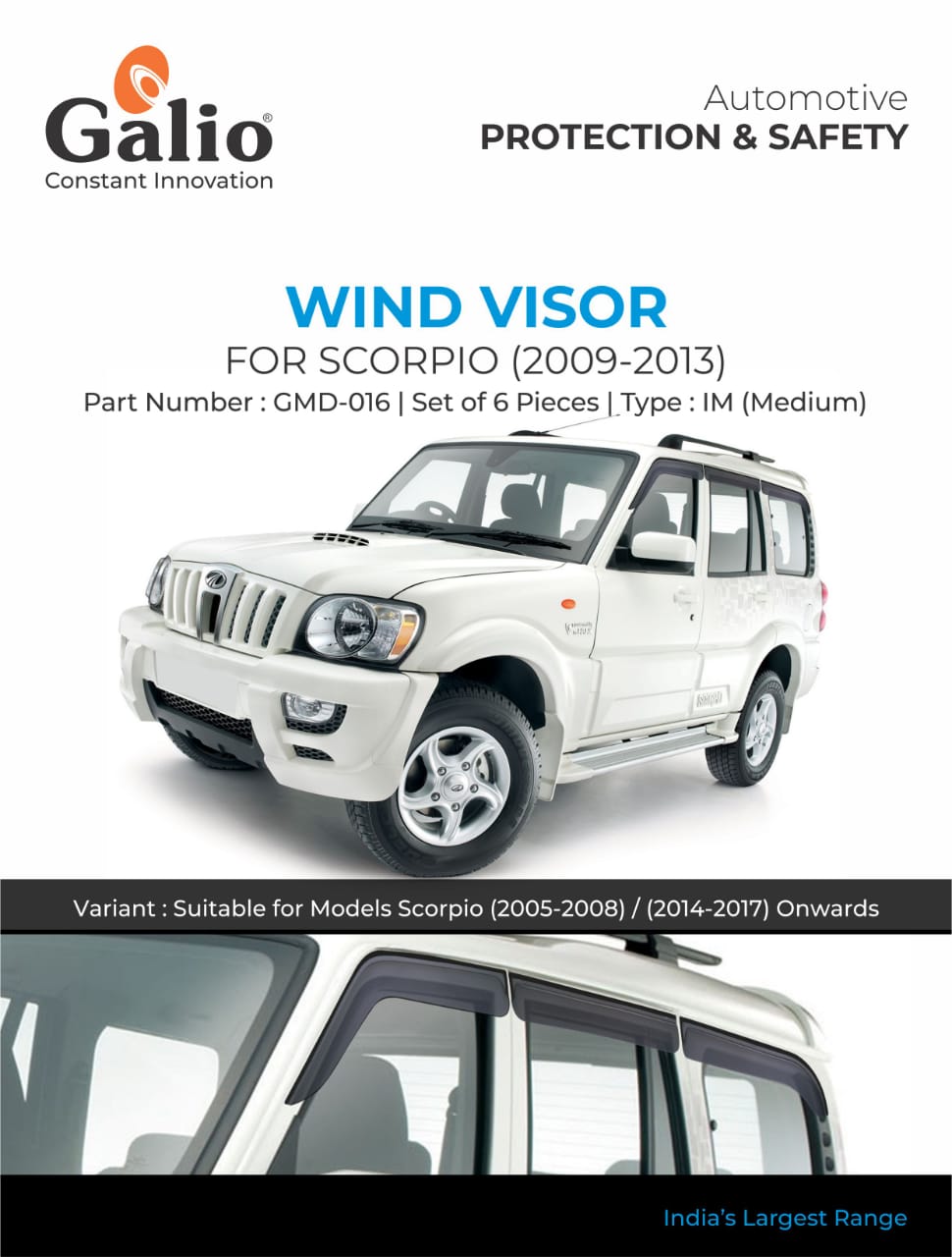 Galio Car Door Wind Visor For Mahindra Scorpio (2005 Onwards)(6 Pcs)