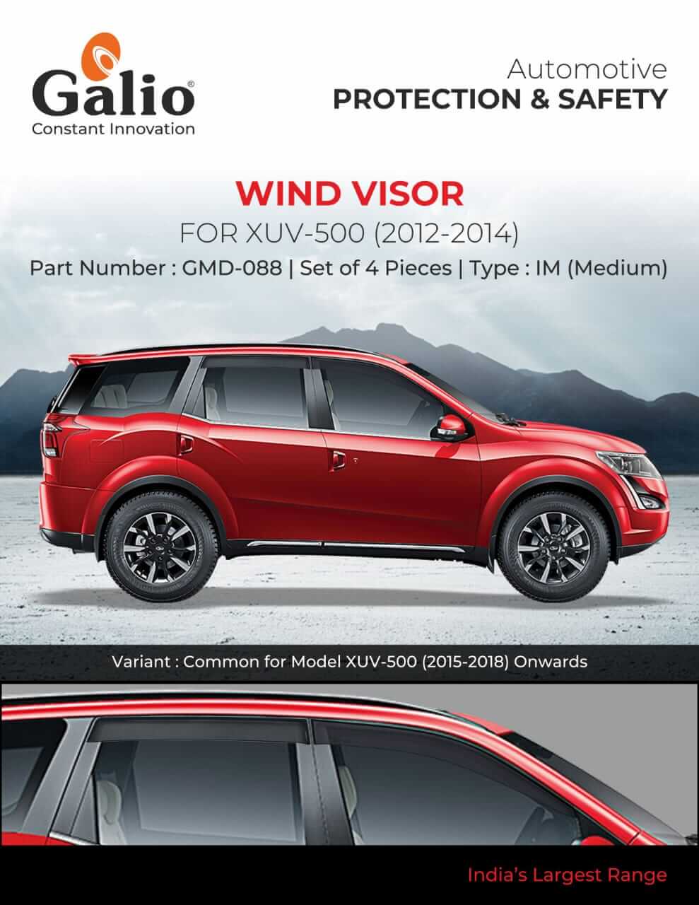 Buy Galio car door wind visor for Mahindra XUV 500 (2012 onwards, set of 4 pcs) in Bangalore