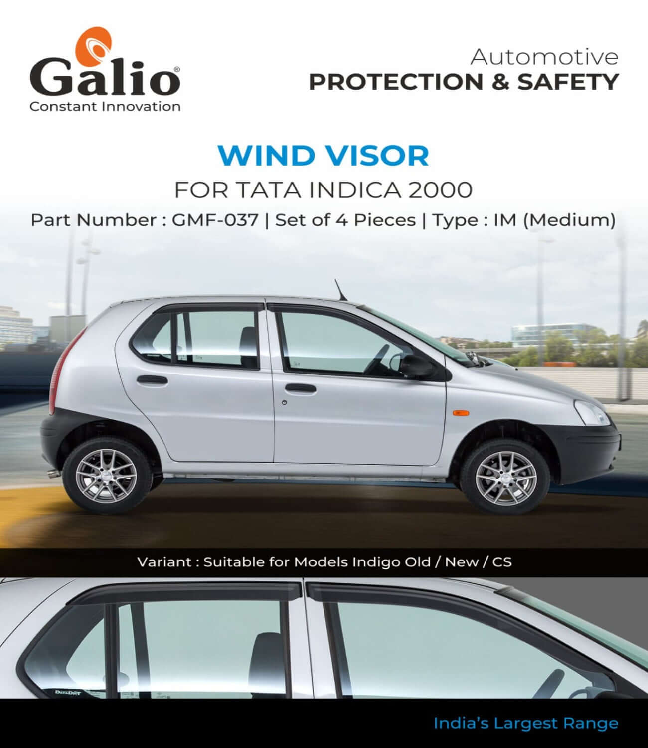 Galio Car Door Wind Visor For Tata IndicaIndigo (Set of 4 Pcs.)