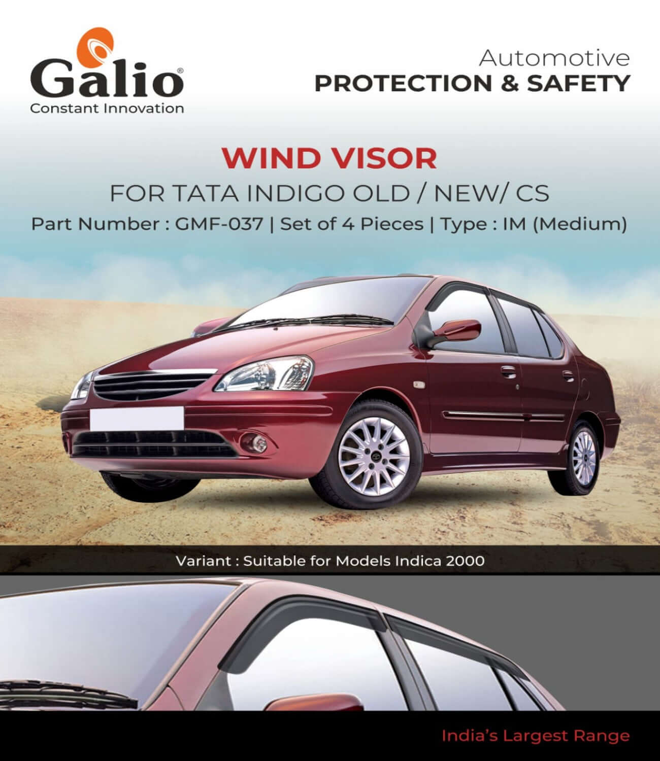 Galio Car Door Wind Visor For Tata IndicaIndigo (Set of 4 Pcs.)