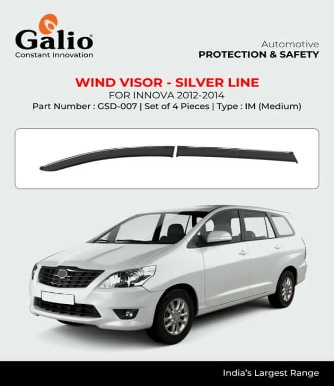 Galio Car Door Wind Visor With Silver Line For Toyota Innova (2005 To 2016)(Set of 4 Pcs)