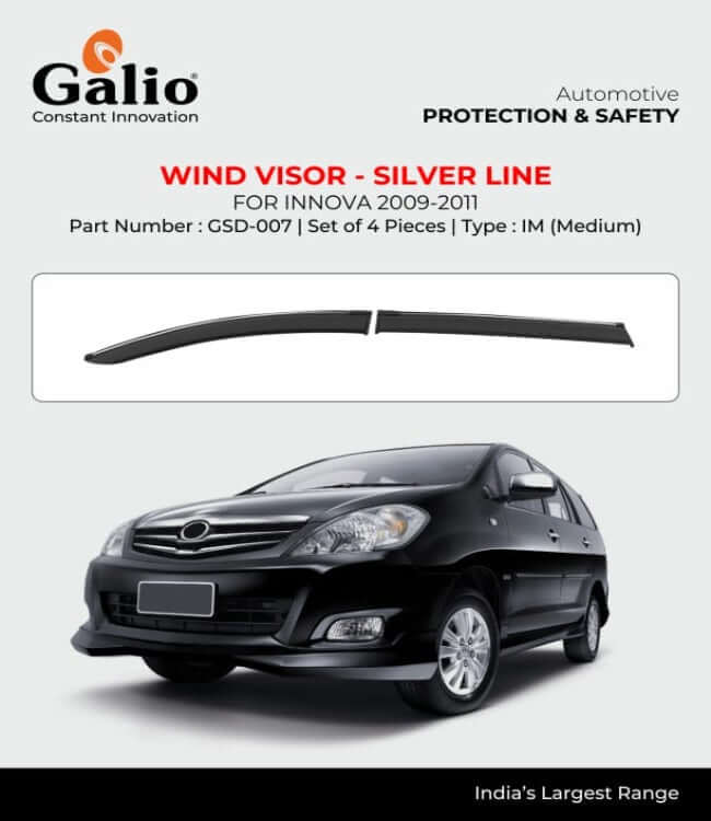 Galio Car Door Wind Visor With Silver Line For Toyota Innova (2005 To 2016)(Set of 4 Pcs)