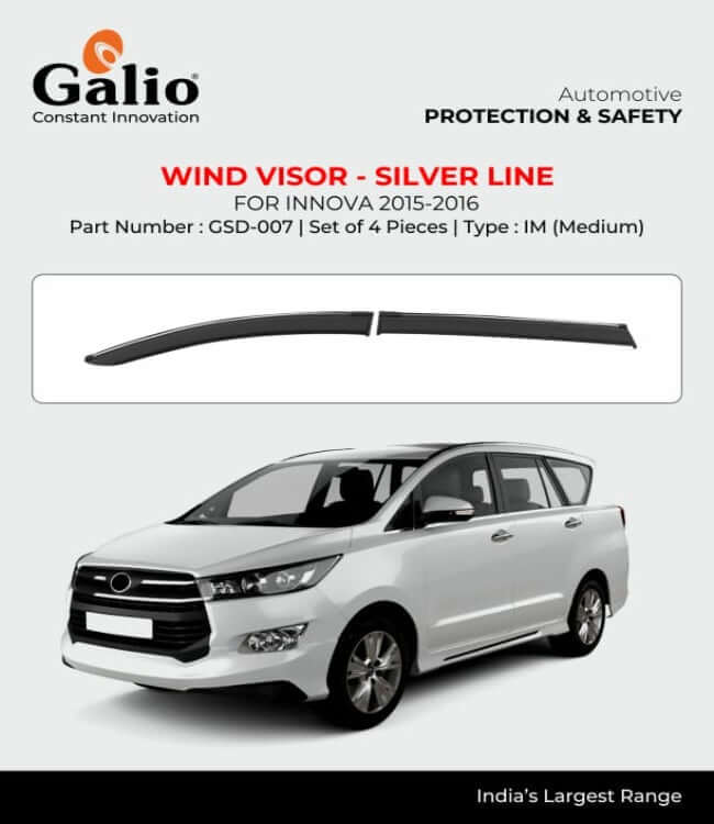 Galio Car Door Wind Visor With Silver Line For Toyota Innova (2005 To 2016)(Set of 4 Pcs)