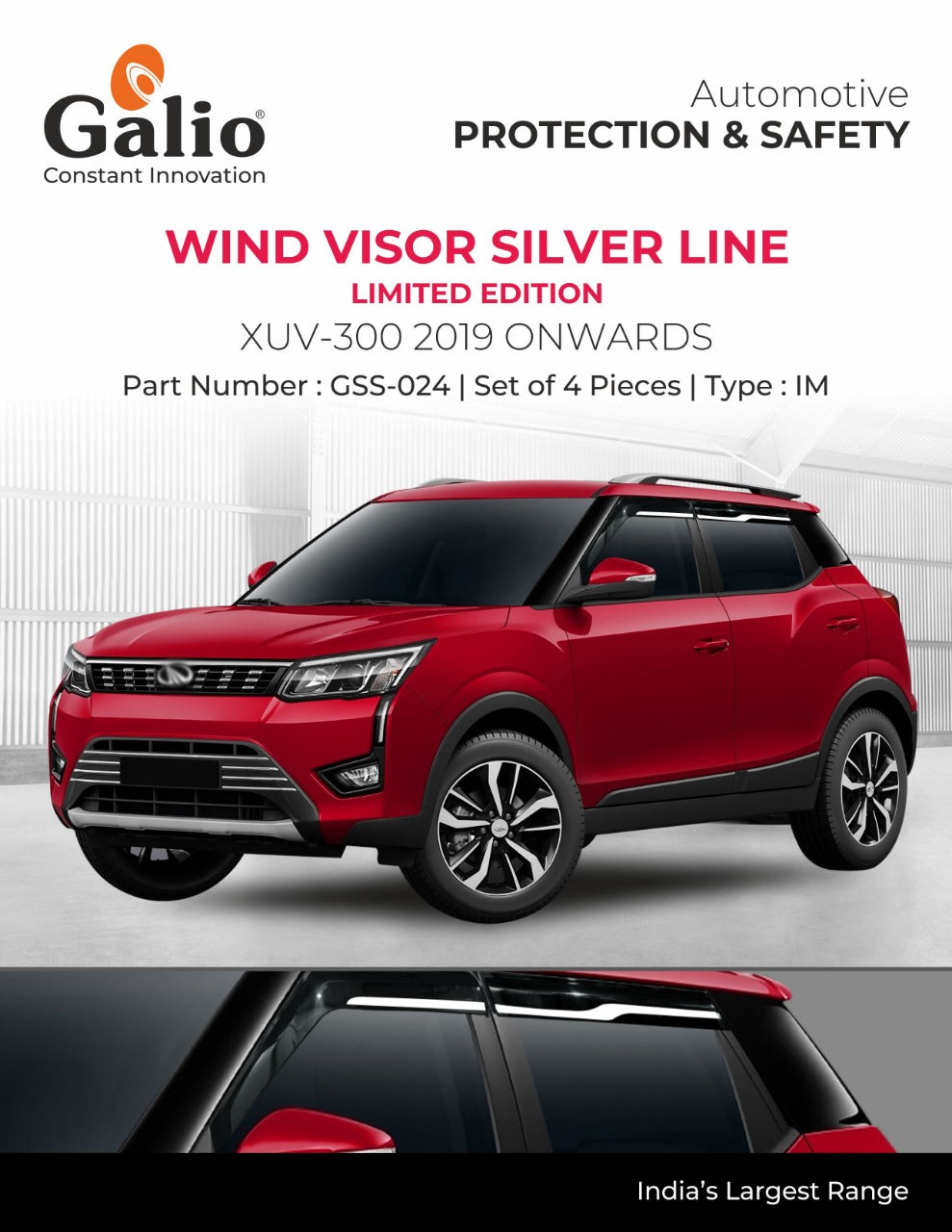 Galio Car Door Wind Visor with Silver Line For Mahindra XUV 300 (2019 Onwards)
