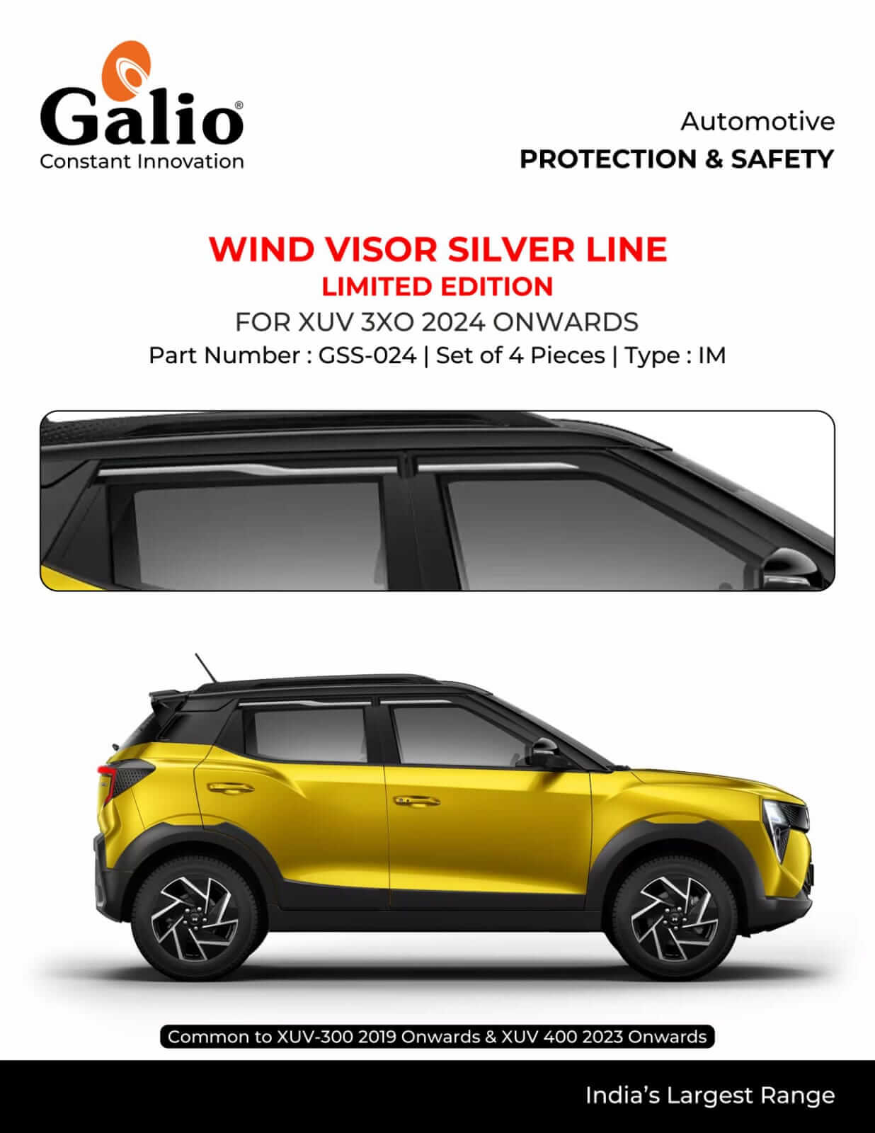 Galio car door wind visor with silver line for Mahindra XUV 3XO (2024 onwards) in Bangalore
