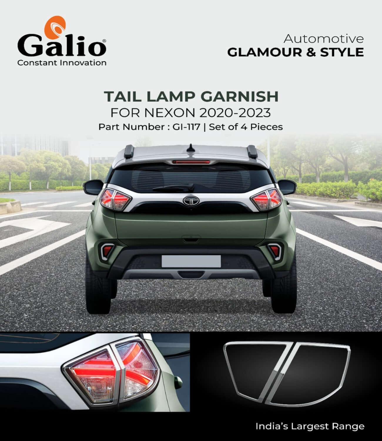 Galio Chrome Tail Lamp Garnish Cover For Tata Nexon (2020 To 2023)(Set of 4 pcs.)