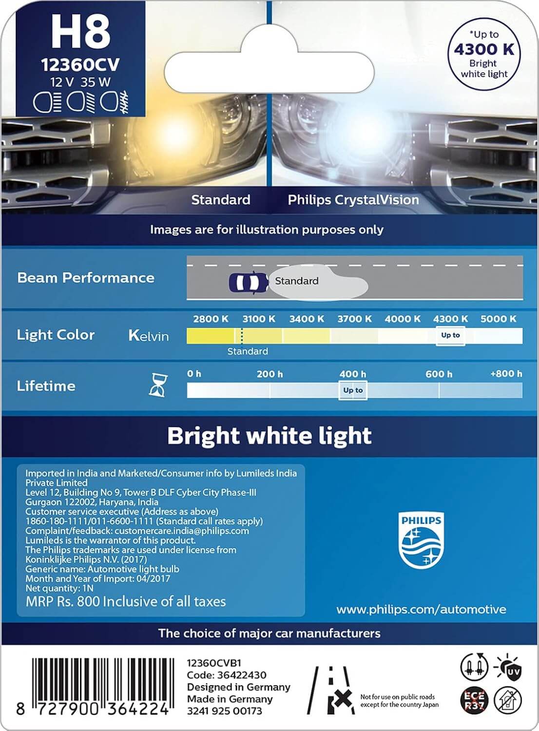 Philips H8 35W headlight bulb Crystal Vision in Bangalore
