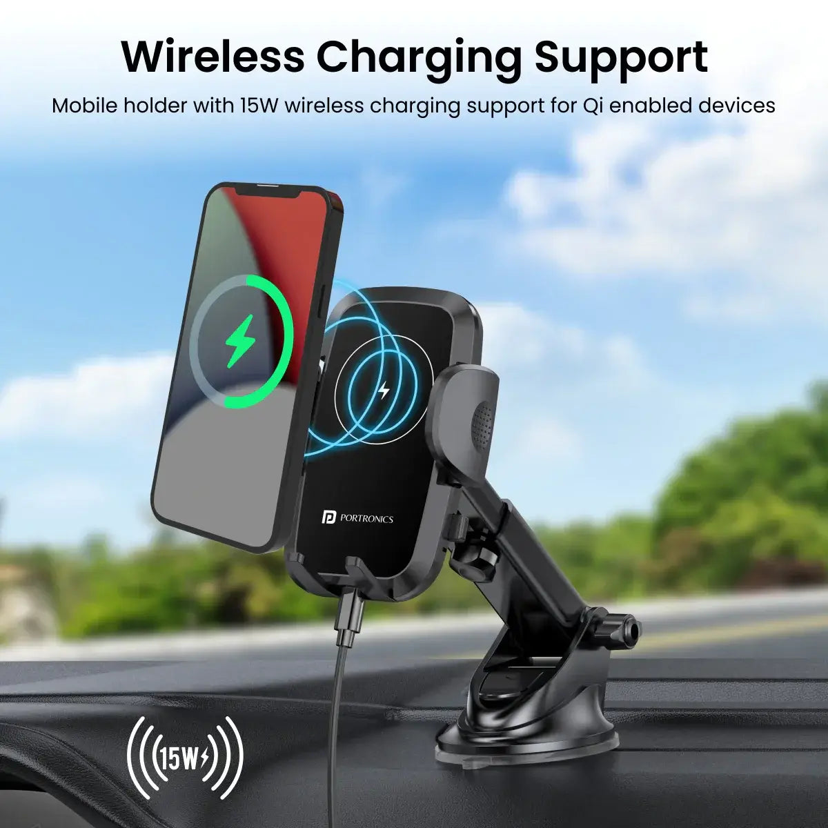 Portronics Charge Clamp 2 Car Mobile Holder (Black)