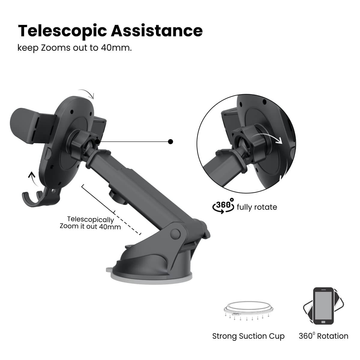 Portronics Clamp M2 Adjustable Car Mobile Holder