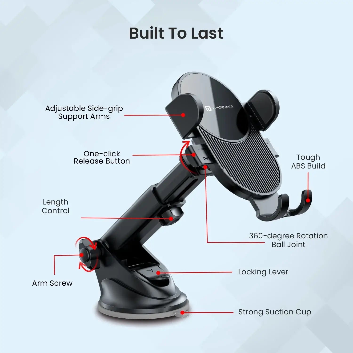 Portronics Clamp M3 Adjustable Car Mobile Holder (Black)