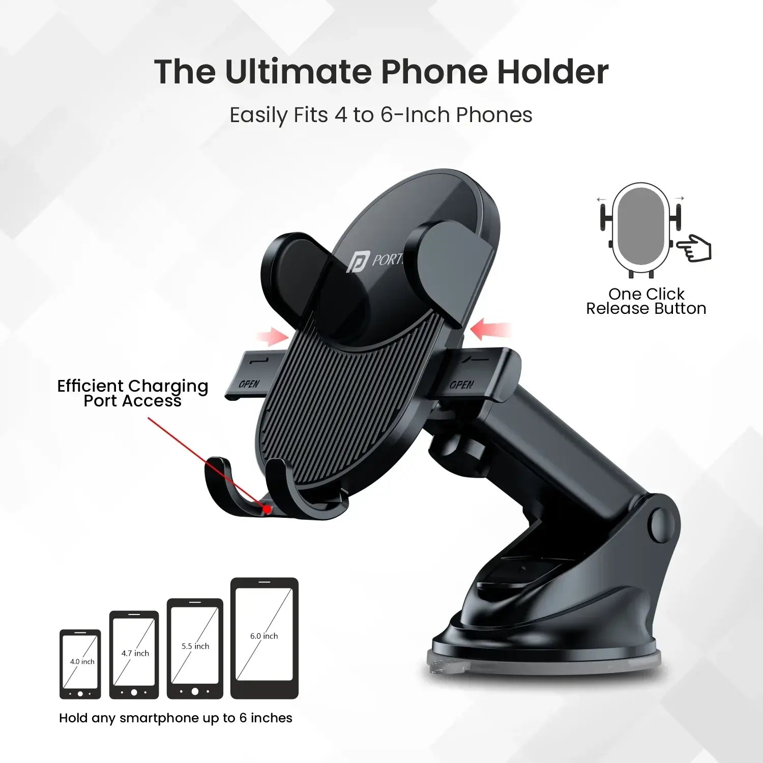 Portronics Clamp M3 Adjustable Car Mobile Holder (Black)