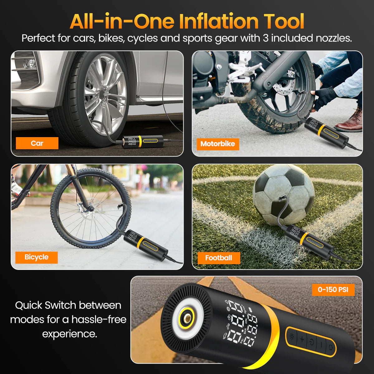 Portronics Vayu 5.0 Lite Portable Tyre Inflator For Car, Motorcycles