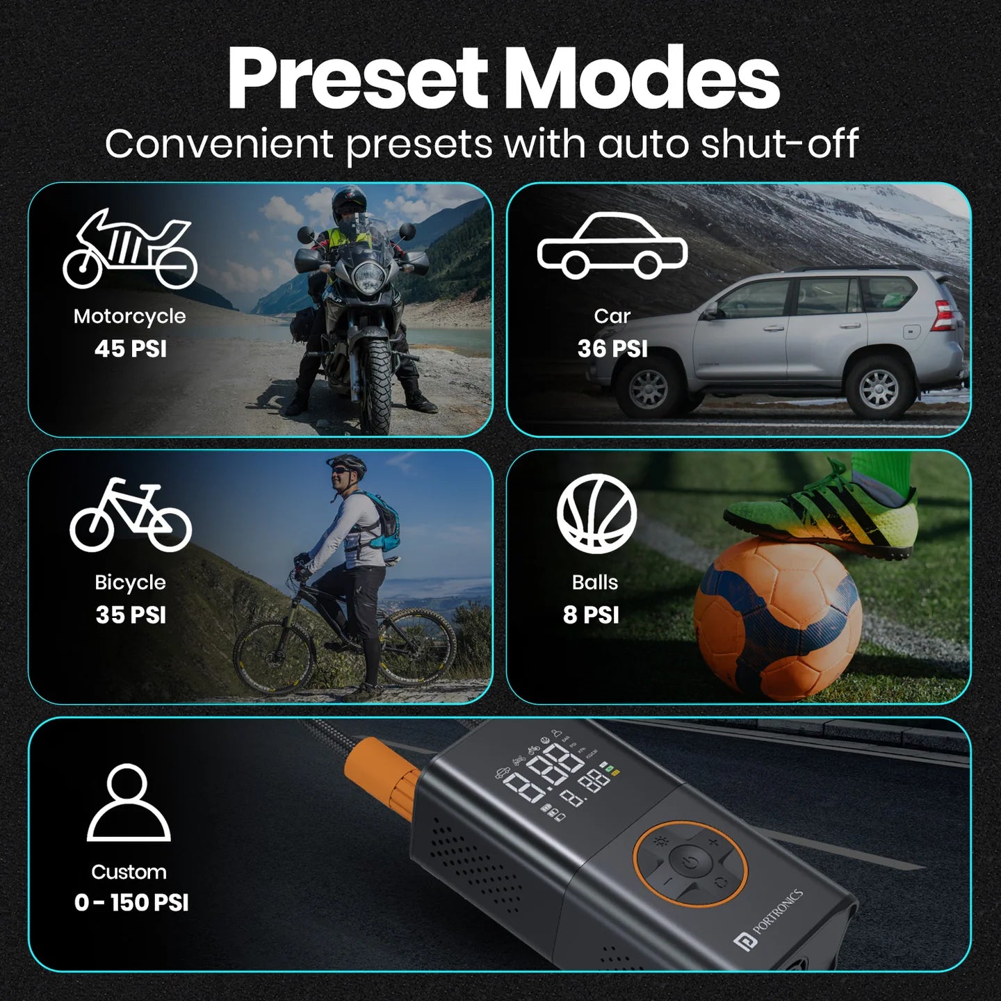 Portronics Vayu 3.0 Portable Tyre Inflator For Cars, Bikes, Bicycles & Balls