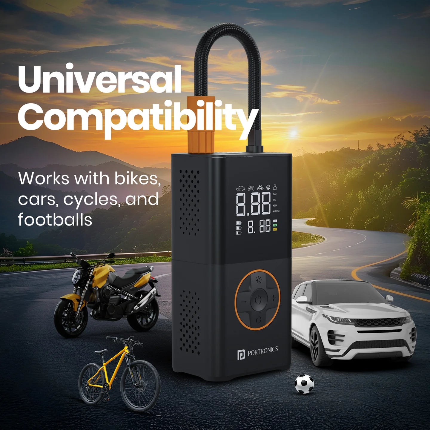 Portronics Vayu 3.0 Portable Tyre Inflator For Cars, Bikes, Bicycles & Balls