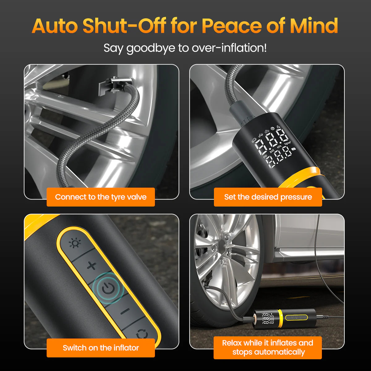 Portronics Vayu 5.0 Lite Portable Tyre Inflator For Car, Motorcycles