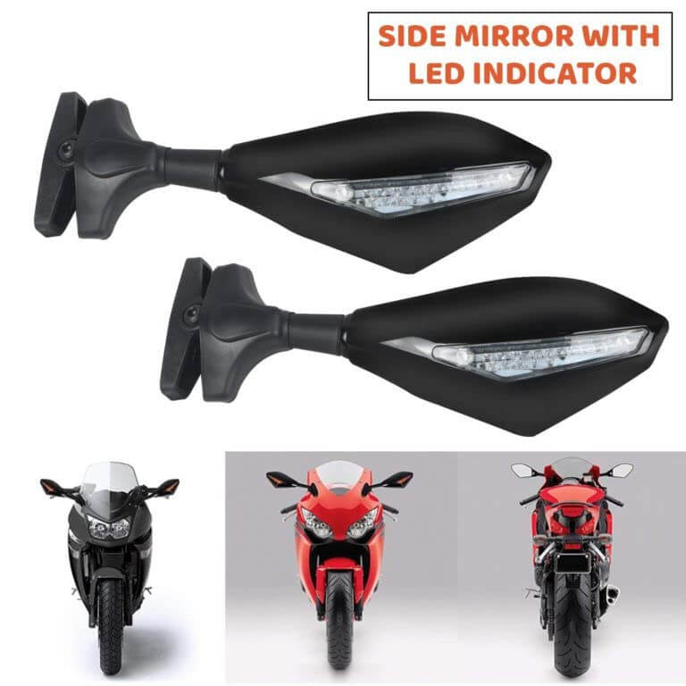 Buy universal motorcycle side mirrors with LED turn signal indicator in Bangalore