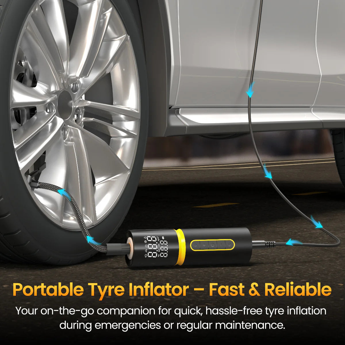 Portronics Vayu 5.0 Lite Portable Tyre Inflator For Car, Motorcycles