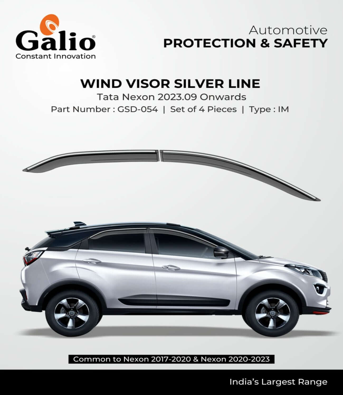 Galio Car Door Wind Visor with Silver Line For Tata Nexon