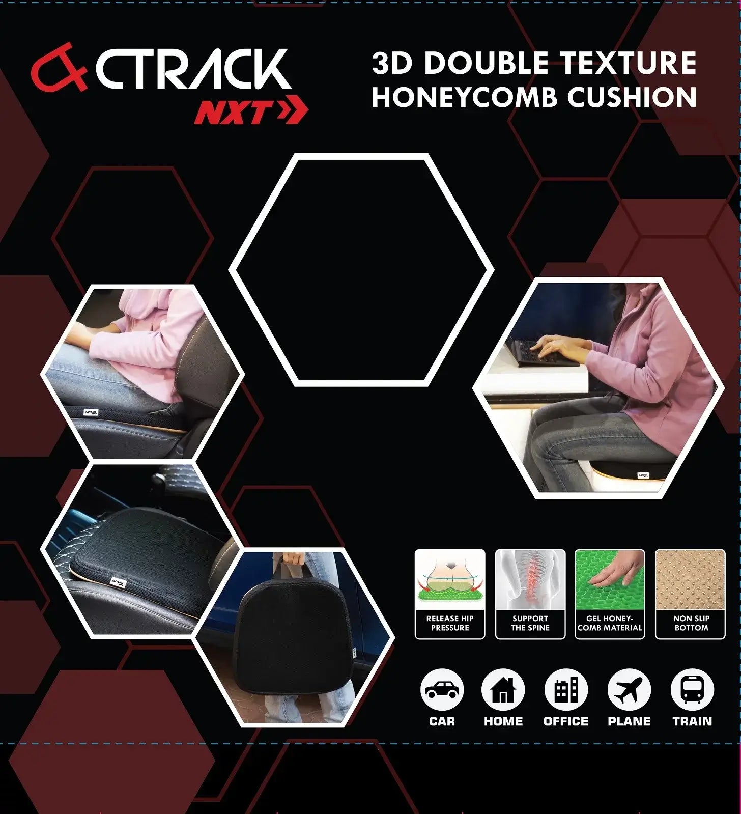 Ctrack Nxt 3D Double Texture Honeycomb Seat Cushion for Car and Home